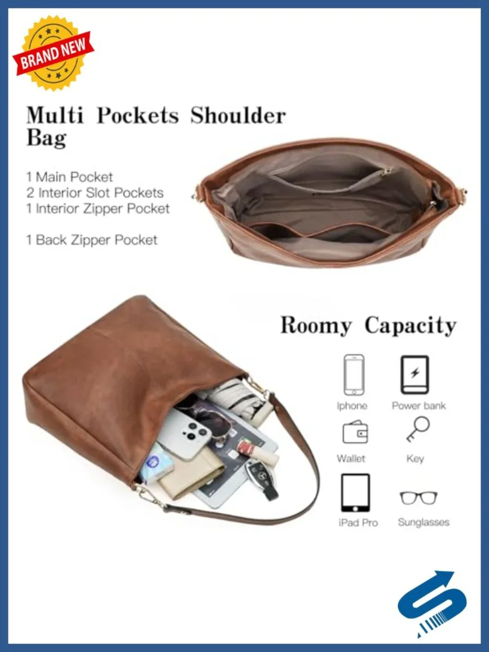 Soft Vegan Leather Hobo Bag with Two Straps, Fits 14.5